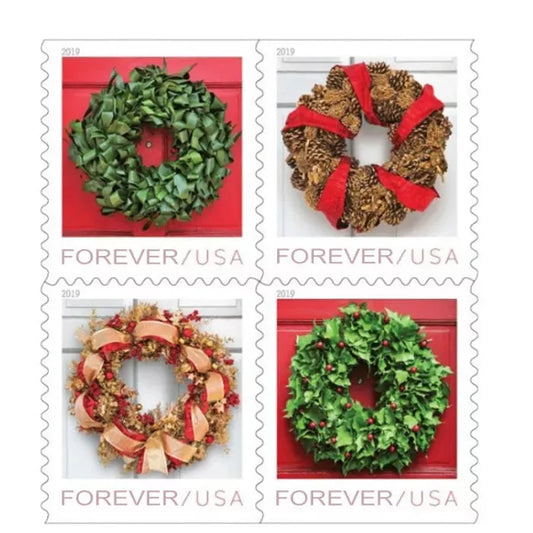 2019 Christmas Seasonal Holiday Wreaths Forever First Class Postage Stamps